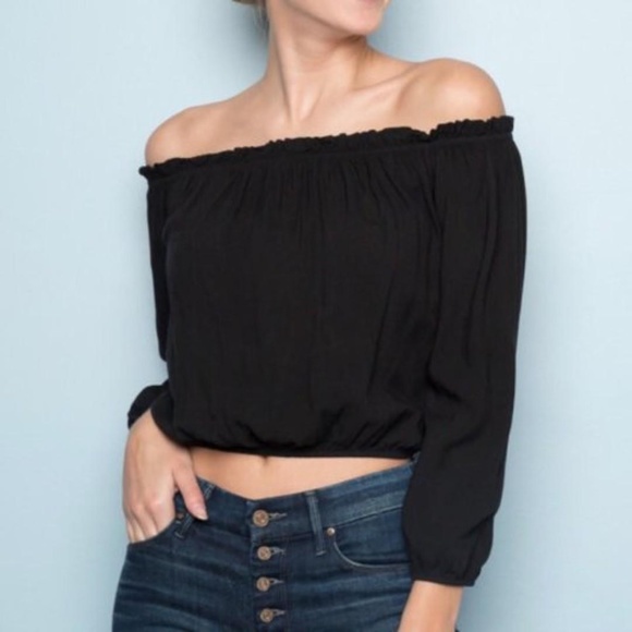 Brandy Melville Black Off the Shoulder Maura Top - Picture 3 of 6